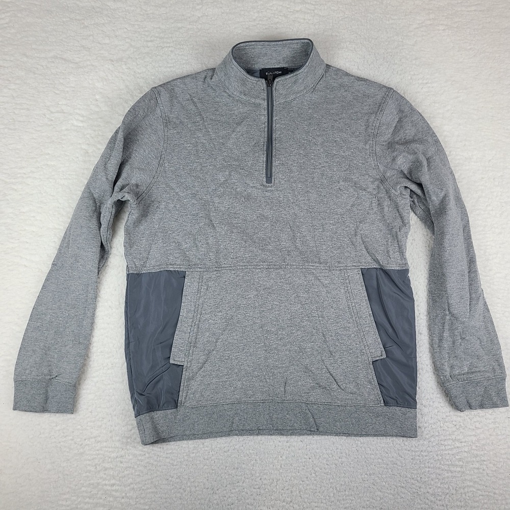 BUGATCHI Sweater Mens Large Gray Cement Quarter Zip Pocket Sweatshirt